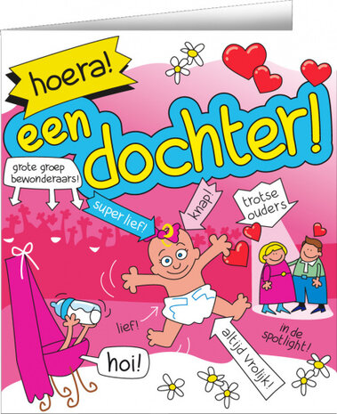 wenskaart dochter cartoon meisjes 14 x 16 cm