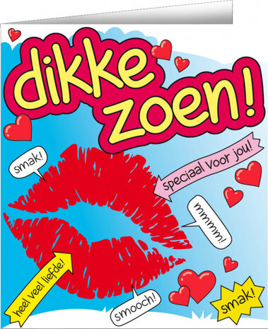 wenskaart dikke zoen cartoon 14 x 16 cm karton