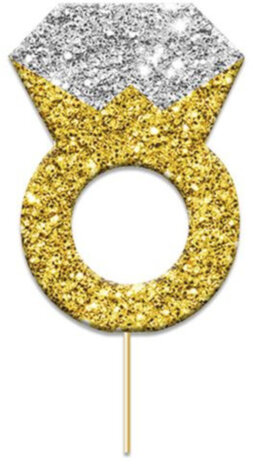 caketopper verlovingsring 4 cm karton goud/zilver 12 stuks