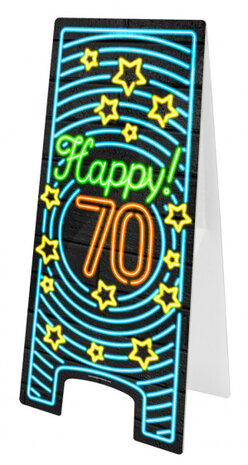 attentiebord Neon 70 jaar 58 cm karton blauw/zwart