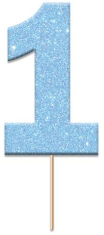caketopper &#039;1&#039; glitter 4 cm karton blauw 12 stuks