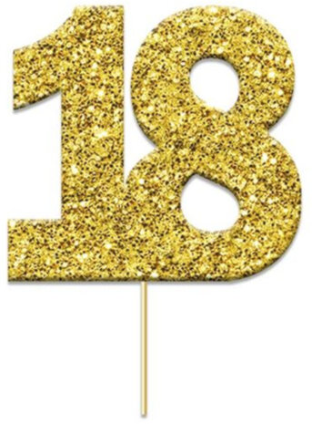 caketopper &#039;18&#039; glitter 4 cm karton goud 12 stuks