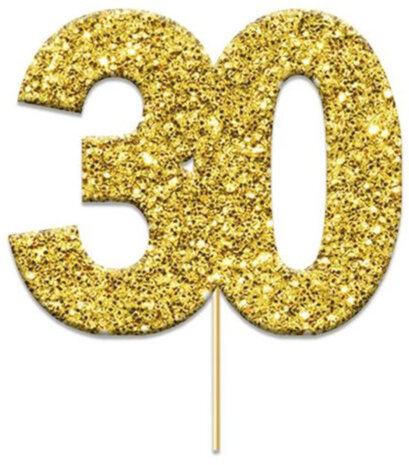 caketopper &#039;30&#039; glitter 4 cm karton goud 12 stuks