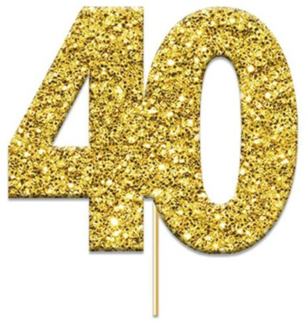 caketopper &#039;40&#039; glitter 4 cm karton goud 12 stuks