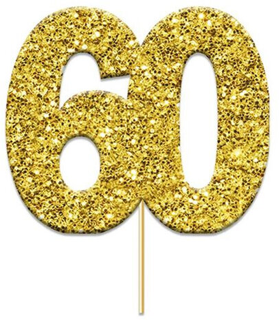 caketopper &#039;60&#039; glitter 4 cm karton goud 12 stuks