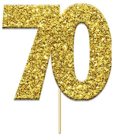 caketopper &#039;70&#039; glitter 4 cm karton goud 12 stuks