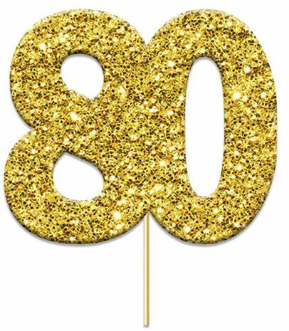caketopper &#039;80&#039; glitter 4 cm karton goud 12 stuks