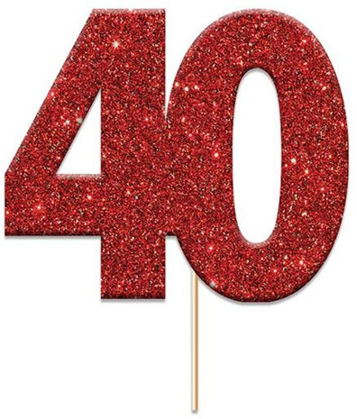 caketopper &#039;40&#039; glitter 4 cm karton rood 12 stuks