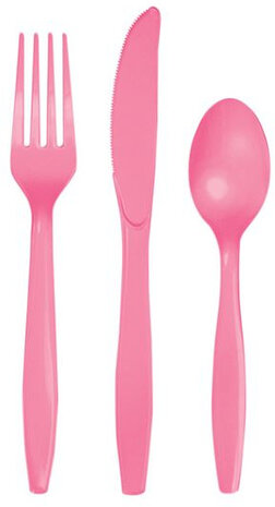 wegwerp bestekset 15 cm roze 18 stuks