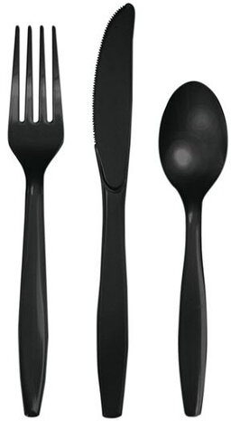 wegwerp bestekset 15 cm zwart 18 stuks