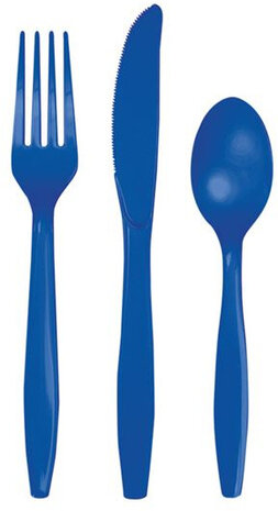wegwerp bestekset 15 cm donkerblauw 18 stuks