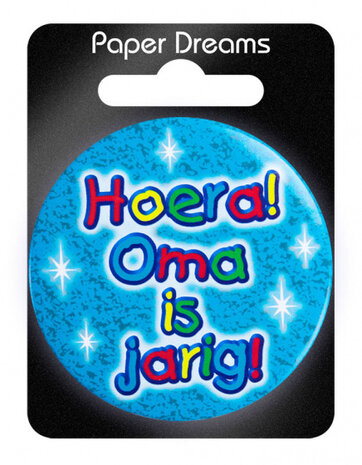 button klein - Hoera! Oma is jarig! 5,5 cm blauw