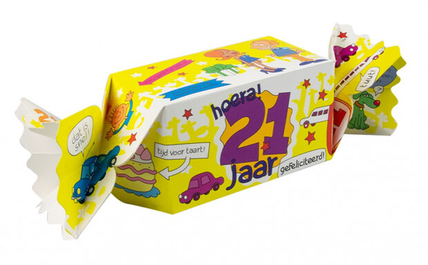cadeauverpakking hoera! 21 jaar 20cm geel