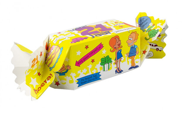 cadeauverpakking hoera! 21 jaar 20cm geel