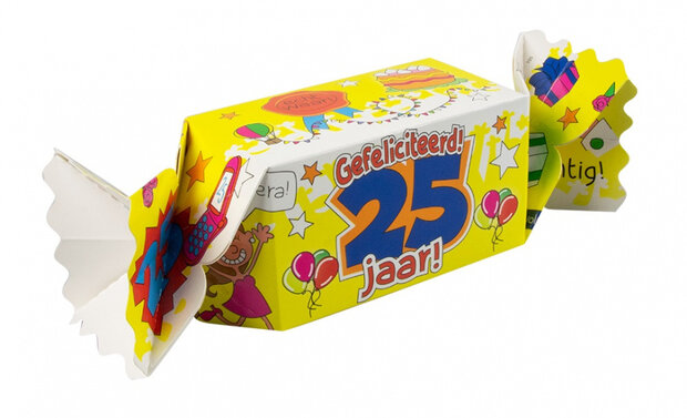 cadeauverpakking Gefeliciteerd 25 jaar 20cm geel
