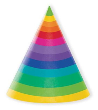 feesthoedjes regenboog karton 25cm 8 stuks
