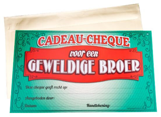 cadeaucheque Broer 34,5 cm papier groen/rood