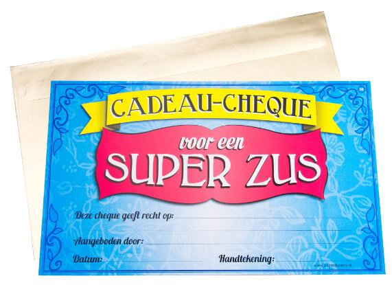 cadeaucheque Zus 34,5 cm papier blauw/roze