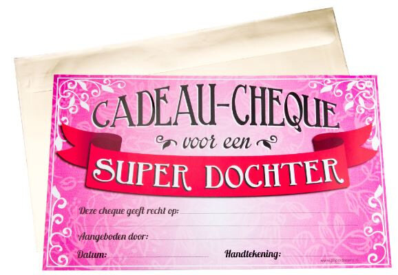 cadeaucheque Dochter 34,5 cm papier roze/rood