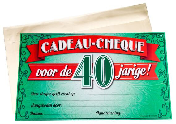 cadeaucheque 40 Jaar 34,5 cm papier groen/rood