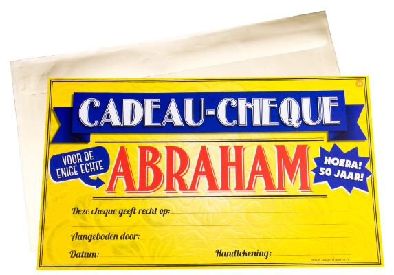 cadeaucheque Abraham 34,5 cm papier geel/blauw