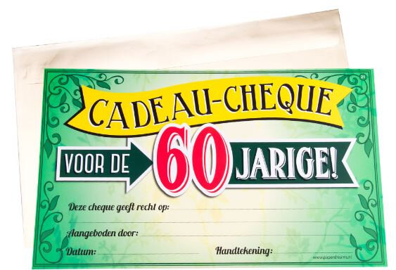 cadeaucheque 60 Jaar 34,5 cm papier geel/groen