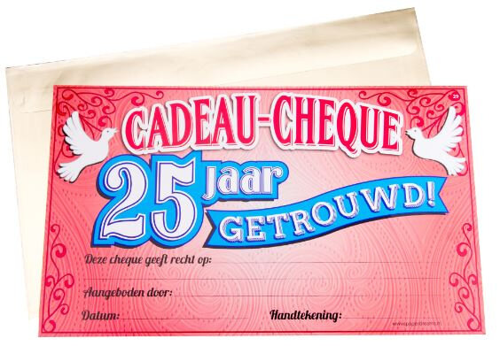 cadeaucheque 25 Getrouwd 34,5 cm papier rood