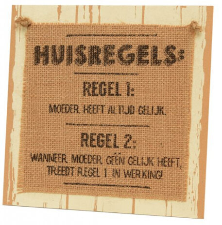 bordje huisregels 20 cm hout naturel
