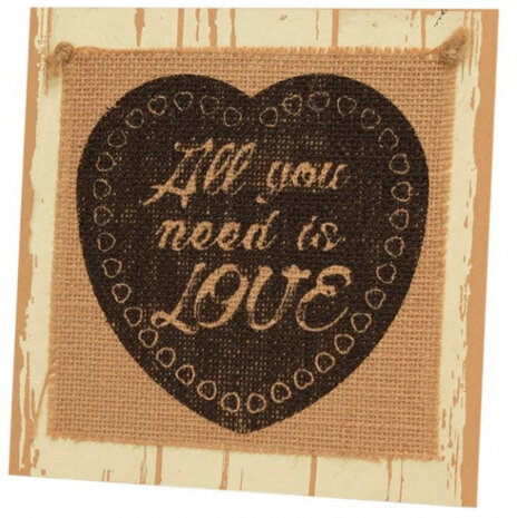 bordje All you need is love 20 cm hout naturel