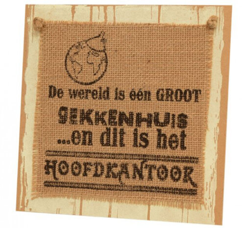 bordje Gekkenhuis 20 cm hout naturel