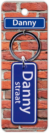 sleutelhanger straatnaam Danny 9 cm staal blauw