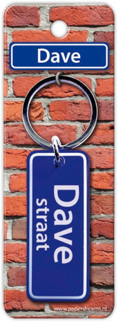 sleutelhanger straatnaam Dave 9 cm staal blauw