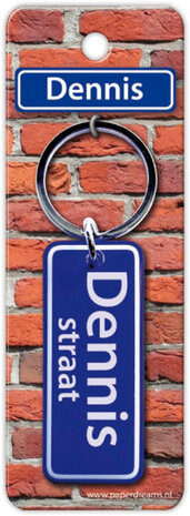sleutelhanger straatnaam Dennis 9 cm staal blauw