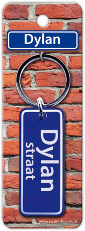 sleutelhanger straatnaam Dylan 9 cm staal blauw