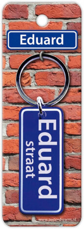sleutelhanger straatnaam Eduard 9 cm staal blauw