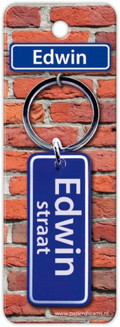sleutelhanger straatnaam Edwin 9 cm staal blauw