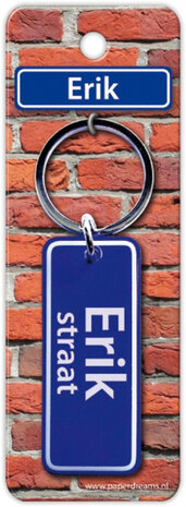 sleutelhanger straatnaam Erik 9 cm staal blauw
