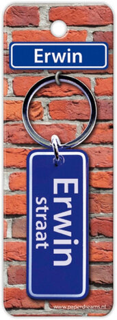 sleutelhanger straatnaam Erwin 9 cm staal blauw