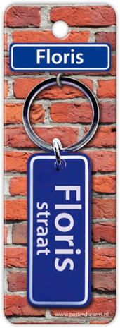 sleutelhanger straatnaam Floris 9 cm staal blauw