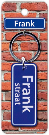 sleutelhanger straatnaam Frank 9 cm staal blauw