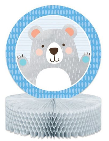tafeldecoratie Birthday Bear 31 cm karton blauw/grijs