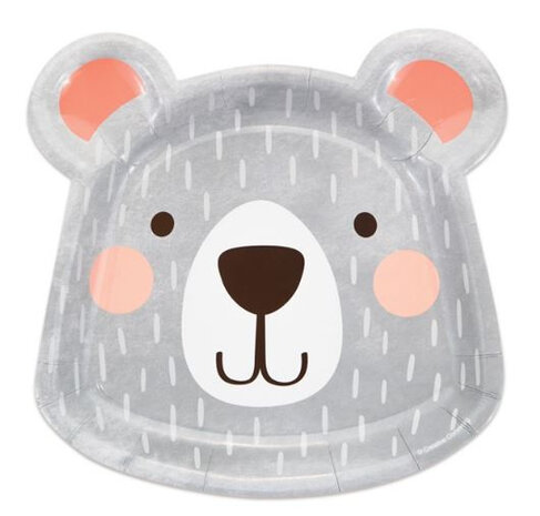 bordjes Birthday Bear 23 cm karton grijs 8 stuks