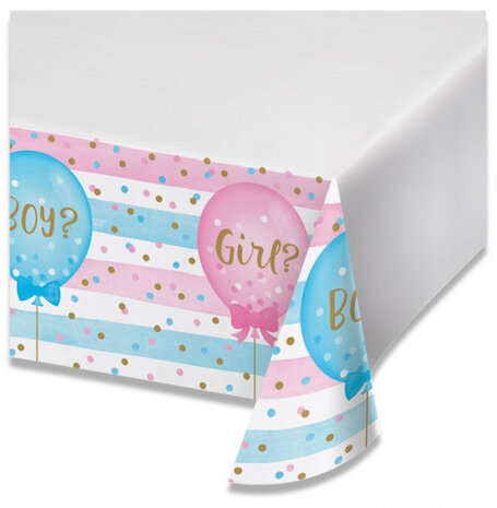 tafelkleed Gender Reveal 137 x 259 cm wit/blauw/roze