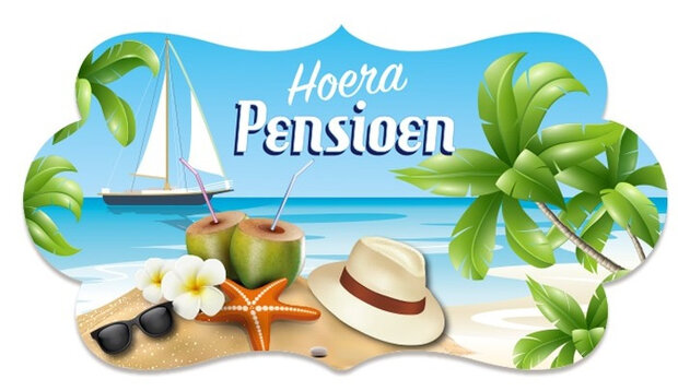 huldeschild Hoera Pensioen 42 x 22 cm karton blauw