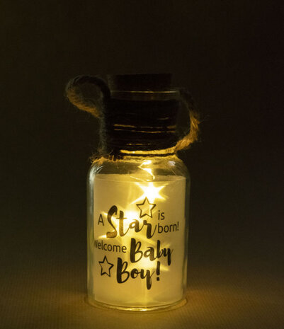 decoratielicht Big Star baby boy 15 cm transparant
