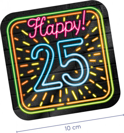 onderzetters Neon 25 jaar 10 cm karton 6 stuks