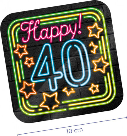 onderzetters Neon 40 jaar 10 cm karton 6 stuks