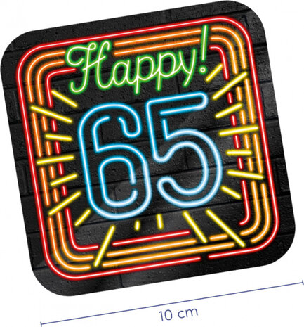 onderzetters Neon 65 jaar 10 cm karton 6 stuks