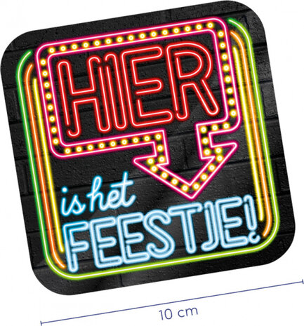 onderzetters Neon feestje 10 cm karton 6 stuks