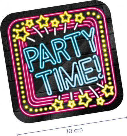 onderzetters Neon party time 10 cm karton 6 stuks